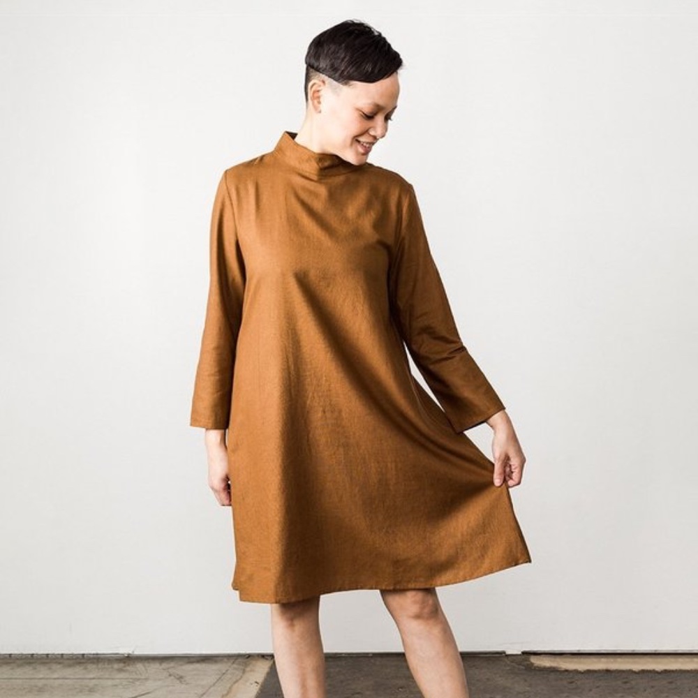 Ali Golden Mock Neck Dress in Copper
